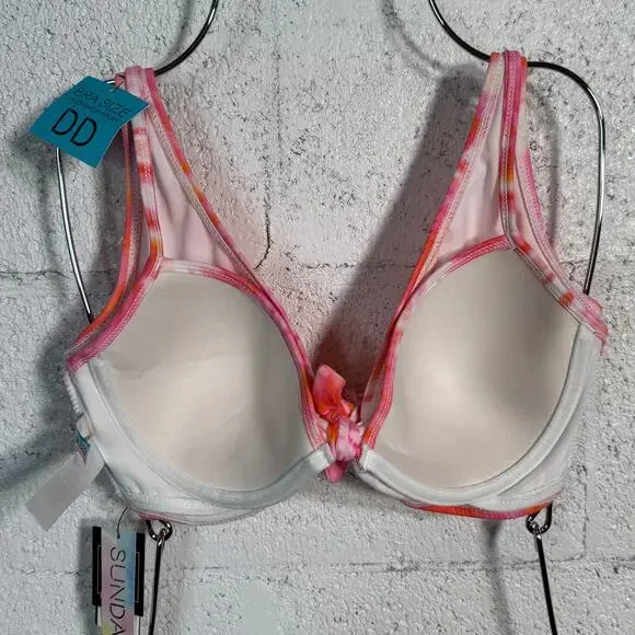 SUNDAZED Harper Tie-Dyed Bikini Top & Strappy Bottoms, CORAL 32DD/S - Picture 5 of 15